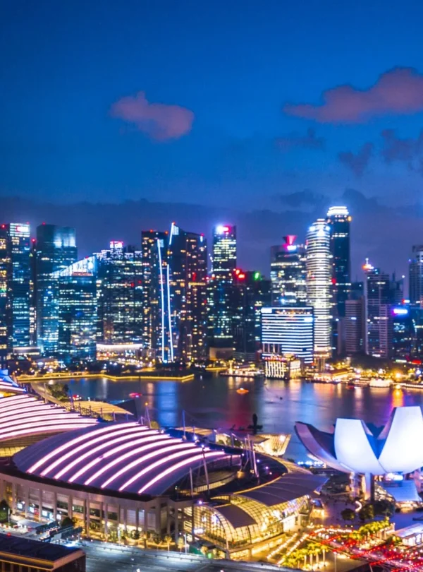 Aerial view of Singapore skyline at night near Marina Bay, Singapore_shutterstock_1116483092